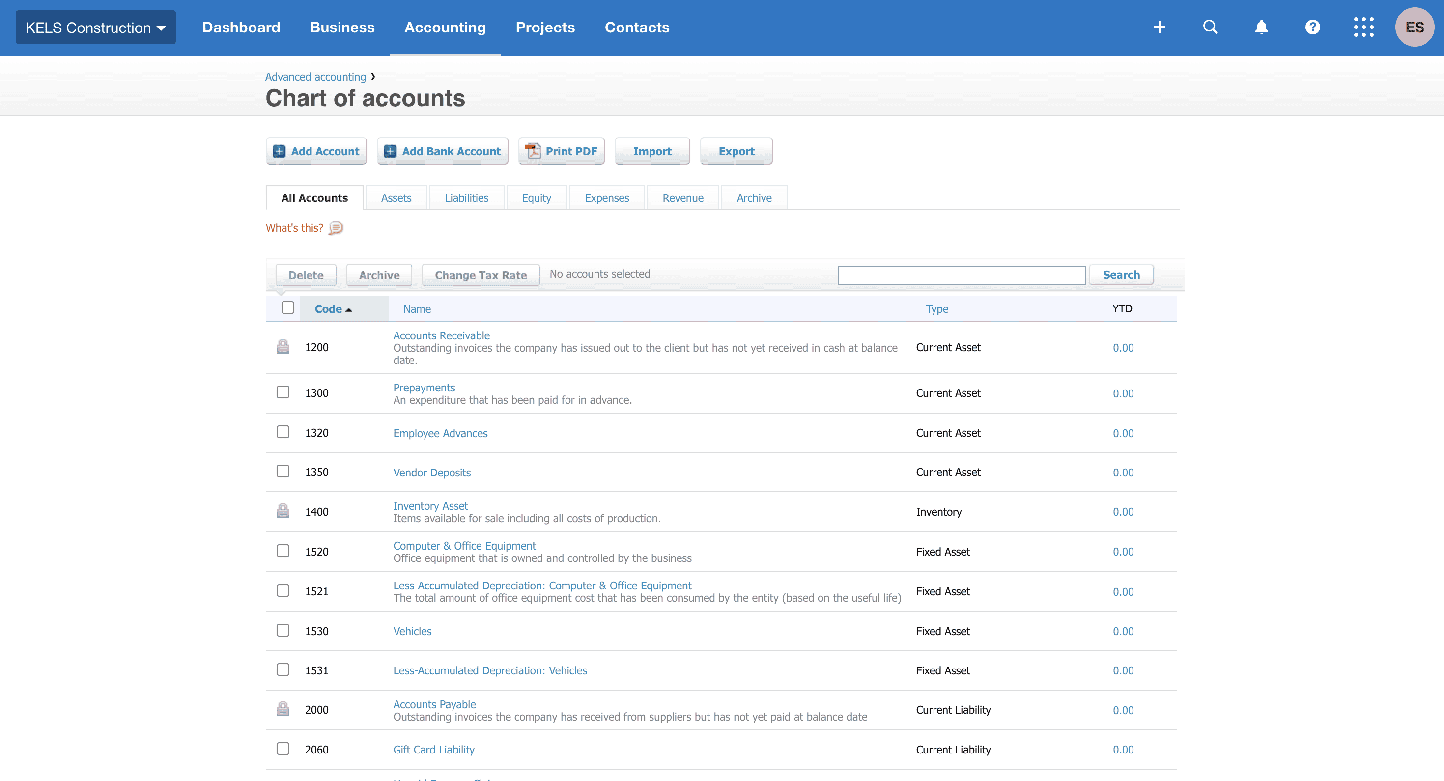 xero chart of account 2024