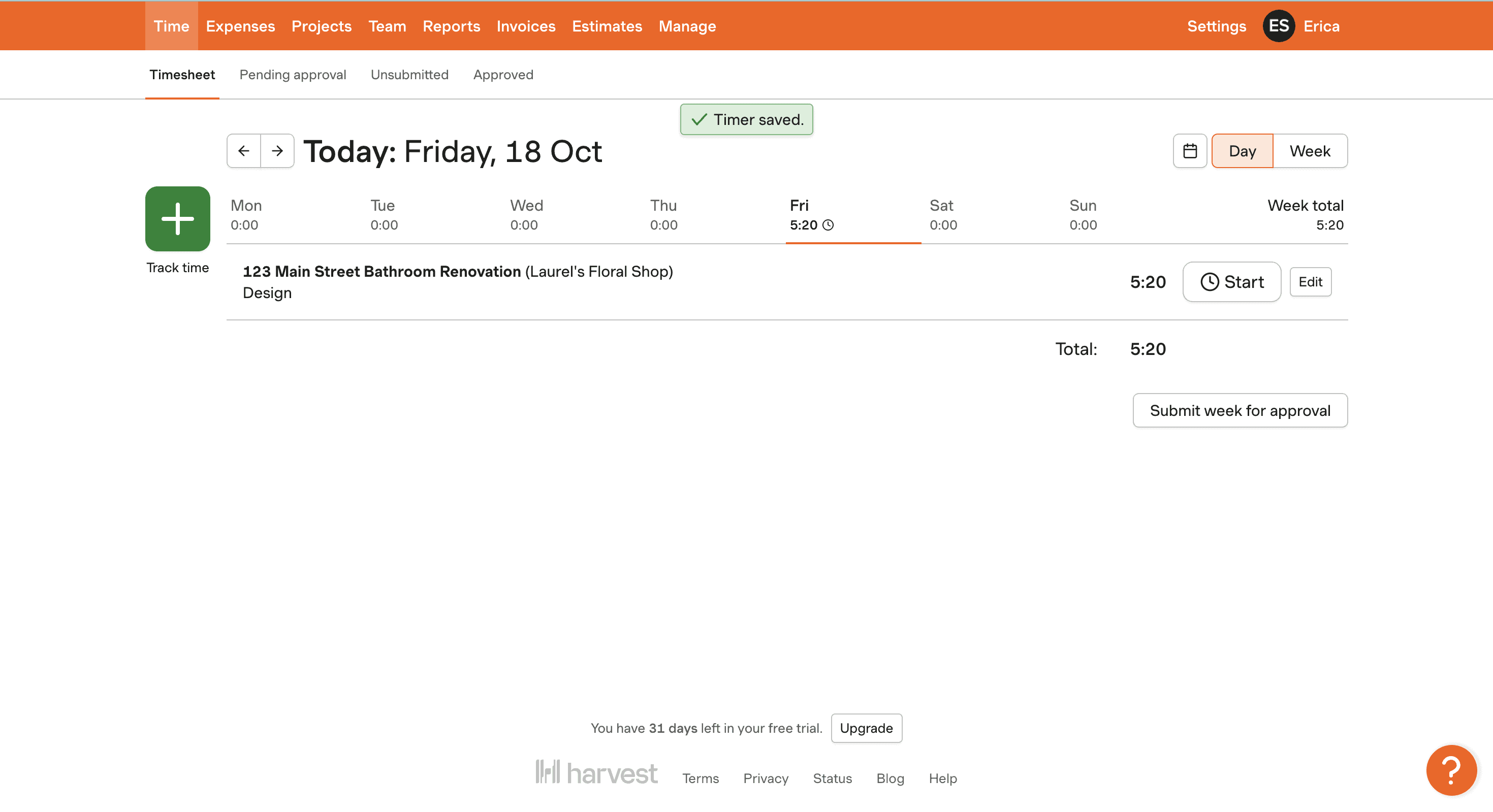 harvest time tracking