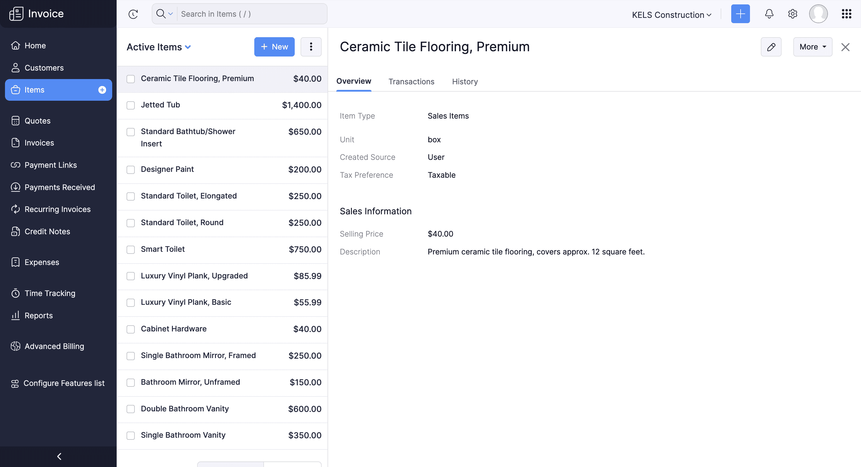 zoho invoice inventory