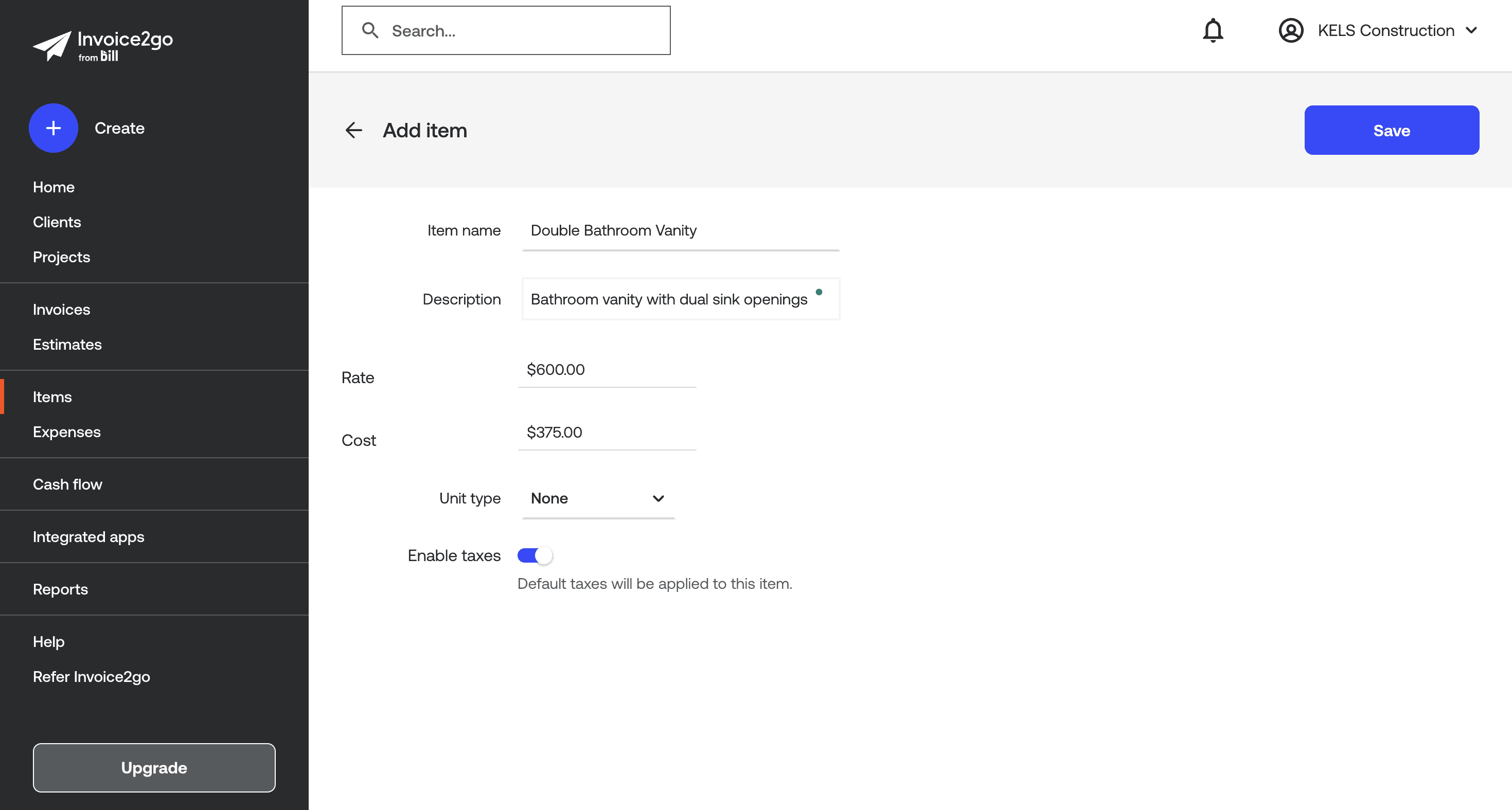 invoice2go inventory