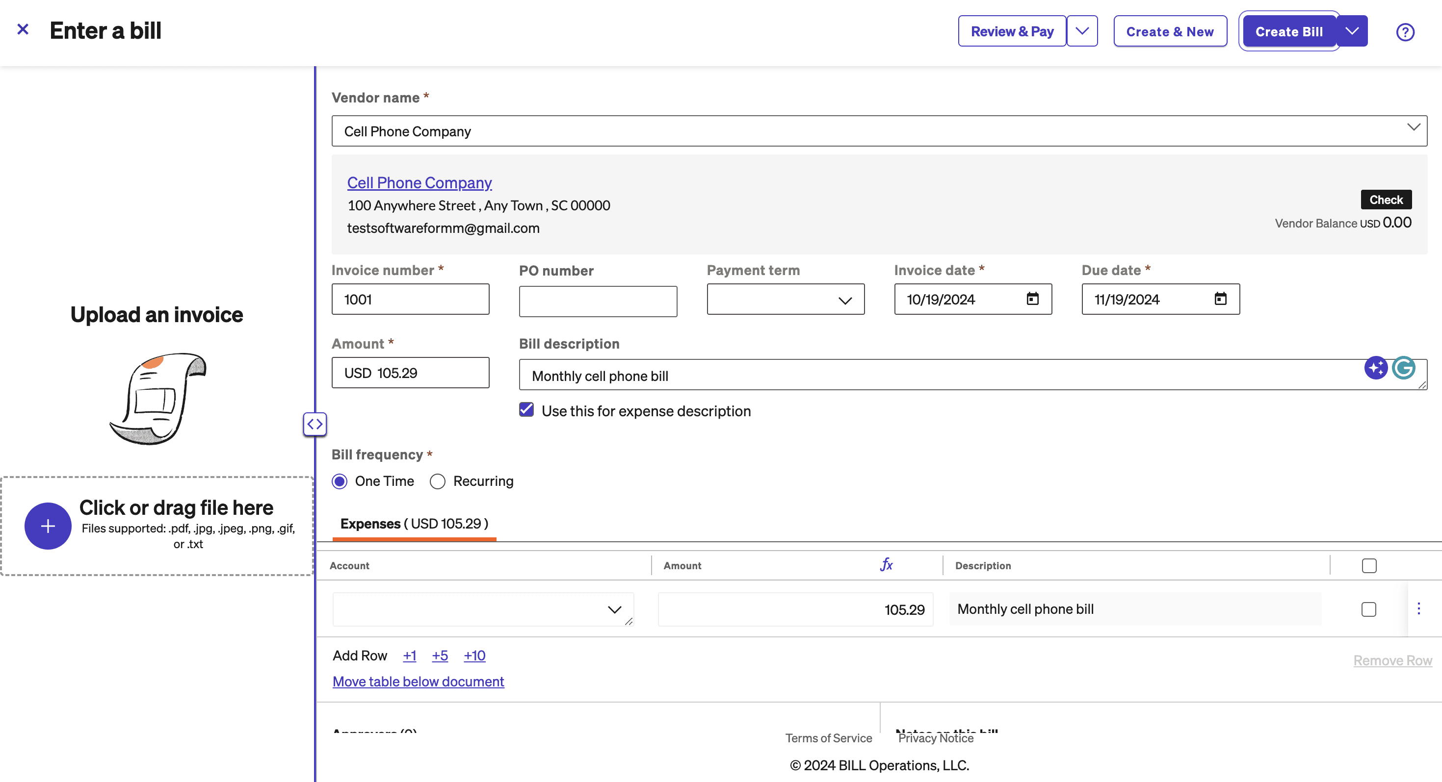 bill.com expense