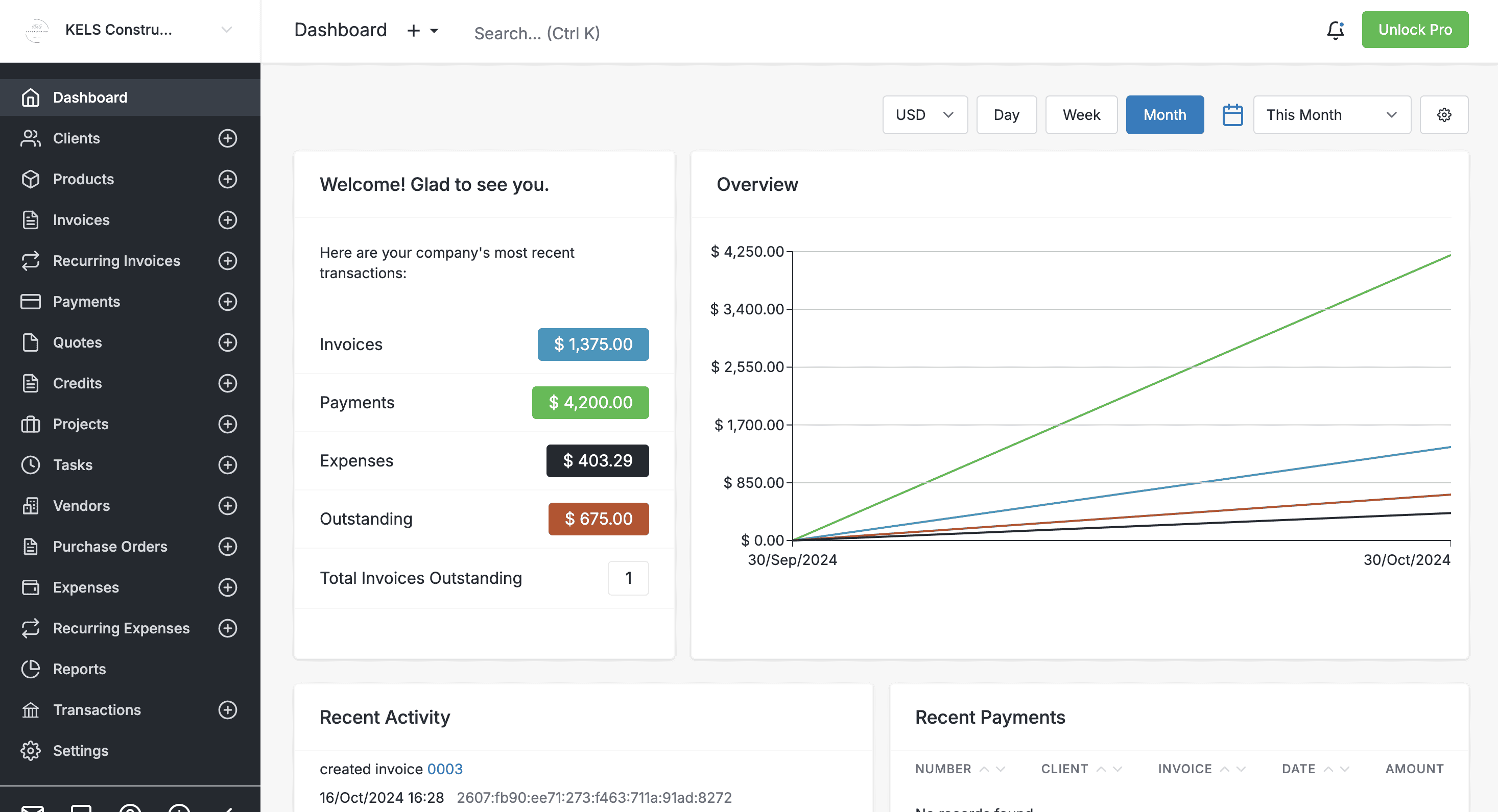 invoice ninja dashboard