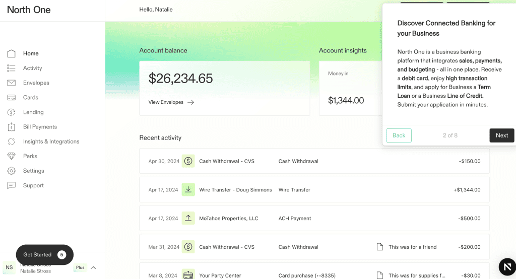 northone bank dashboard