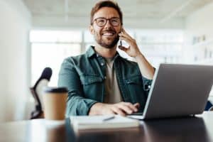 Entrepreneur making a VoIP call