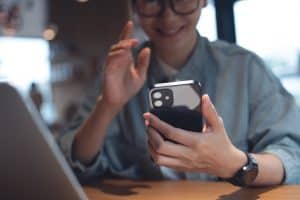 Business woman using VoIP