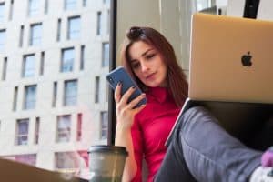 Woman working remotely.